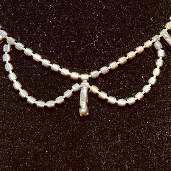 Vintage Silver Tone And Blue Rhinestone Choker Necklace With Clip On Earrings - Picture 3 of 6